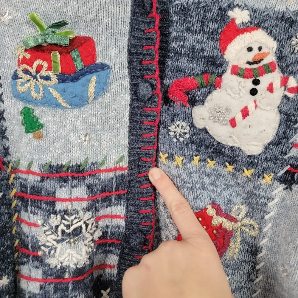 Vintage Heirloom Collectibles Womens M Christmas Sweater Snowman Applique